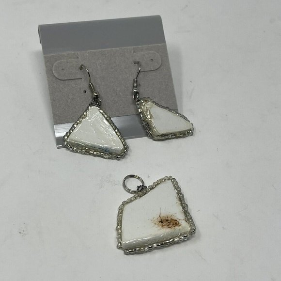 Handmade Earrings & Necklace Set Made from Vintage Pottery - Picture 4 of 6